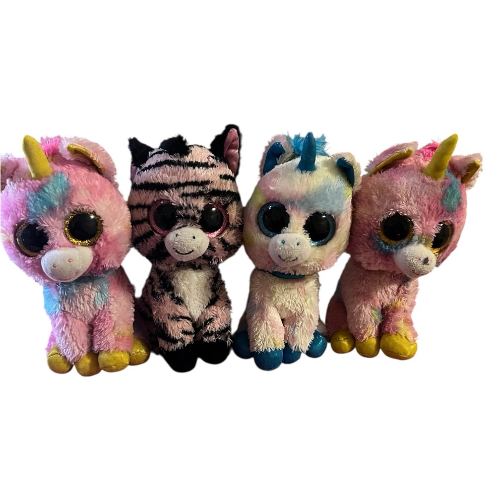 4/$13 Ty Plush Set - Pink, Black, Blue, Yellow